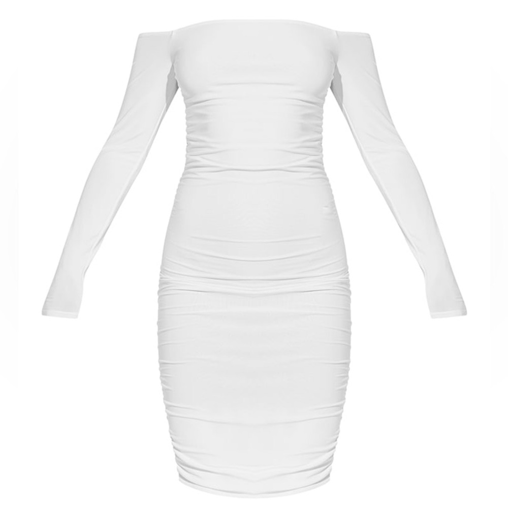 White Long Sleeve Mid Dress